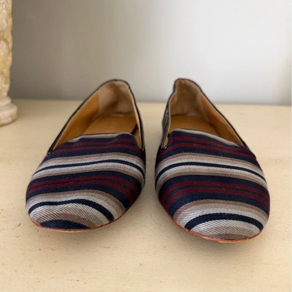 J. Crew Women's Sz 9.5 Striped Navy Burgundy and Gray‎ Slip-On Loafers